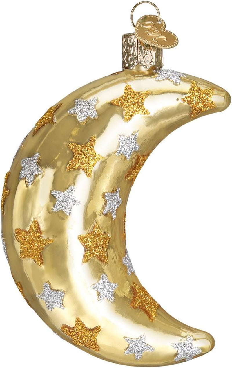 Celestial Moon Glass Blown Ornament for Christmas Tree, Handcrafted Holiday Decoration, Outer Space Collection