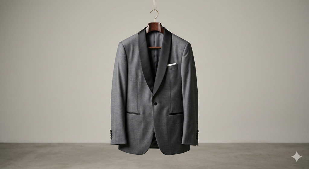 "Traje Esmoquin Gris Acero con Solapa Chal Bradford