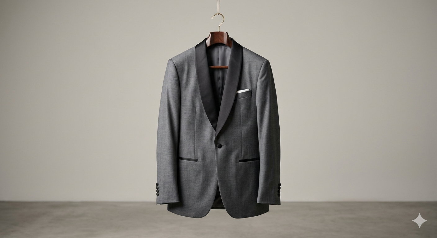 "Traje Esmoquin Gris Acero con Solapa Chal Bradford
