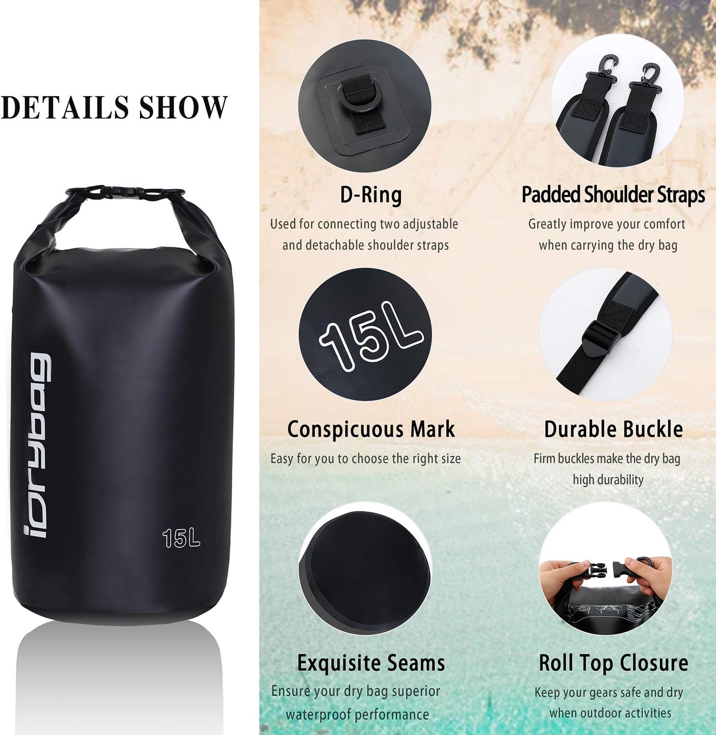 Dry Bag for Kayaking Waterproof 2L/5L/10L/15L/20L, Small Dry Sack Waterproof Bag for Boating