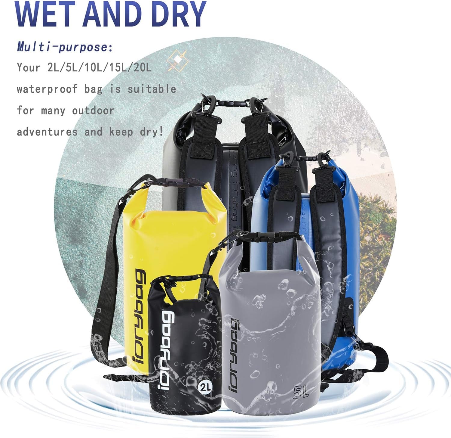 Dry Bag for Kayaking Waterproof 2L/5L/10L/15L/20L, Small Dry Sack Waterproof Bag for Boating
