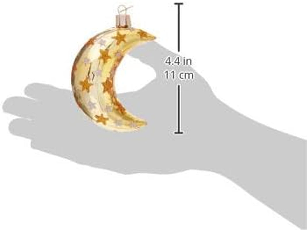 Celestial Moon Glass Blown Ornament for Christmas Tree, Handcrafted Holiday Decoration, Outer Space Collection